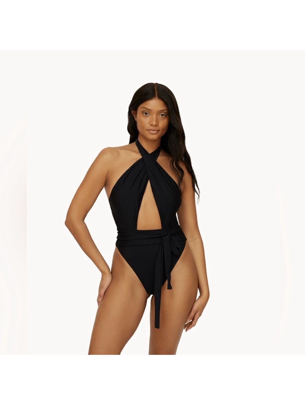 PQ Swim Black Crisscross Halter One-Piece Swimsuit